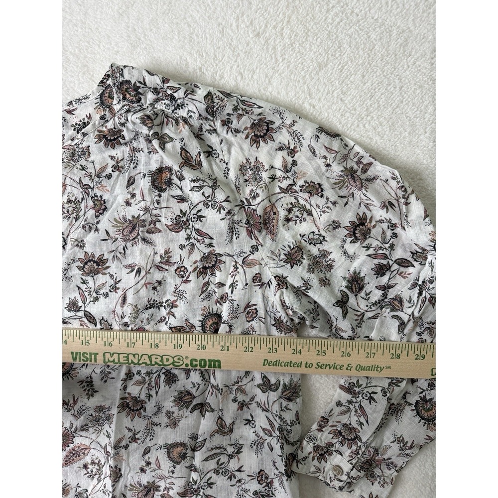 J Jill Shirt Women plus 2X White Floral Flowy Boxy Collared Button Front Prairie - Picture 14 of 16